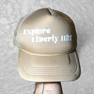 Explore Liberty Hill Texas Trucker Hat Mesh Snapback Tan Roper Accent OSFA EUC
